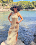 Mykonos Crochet Dress in biscotti | Melani Gibson Resort