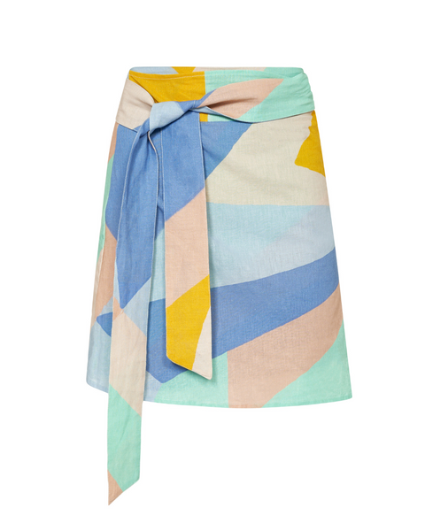 Changu Mini Wrap Skirt in Pastel Geometric | Melani Gibson Resort