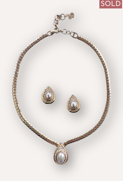 SOLD Vintage Christian Dior Pear Shape Faux Pearl Necklace & Earring Set